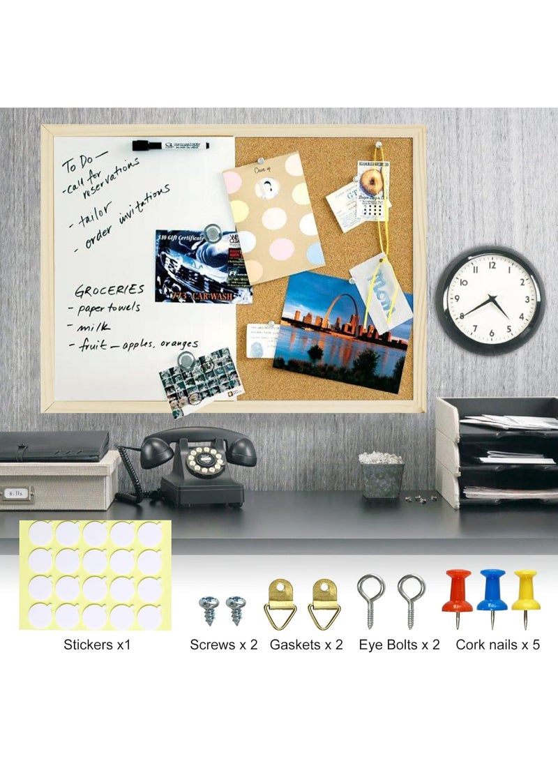 HI-FINE Dry Erase Cork Board 23.6"x15.7", Notice Pin Board, Memo Board, Vision Board, Bulletin Board for Office, Classroom or Home, Mounting Hardware and Push Pins Included, Wooden Frame - Image 4