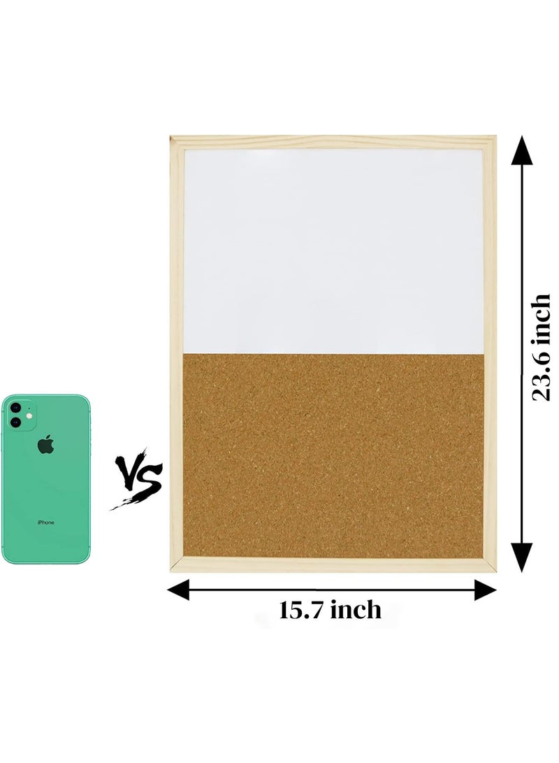HI-FINE Dry Erase Cork Board 23.6"x15.7", Notice Pin Board, Memo Board, Vision Board, Bulletin Board for Office, Classroom or Home, Mounting Hardware and Push Pins Included, Wooden Frame - Image 2