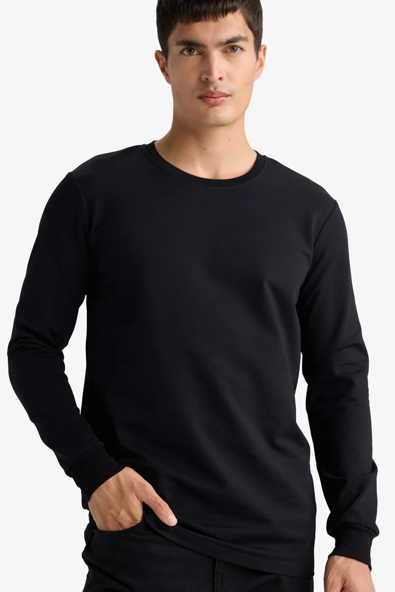 ديفاكتو Slim Fit Crew Neck Long Sleeve T-Shirt