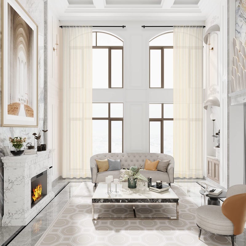 Extra Long Faux Linen Sheer Curtain High Ceilings Rod Pocket Translucent Voile Sheer Breathable Curtain Panels for Living Room Custom Made 14ft Length 50 W x 168 L Ivory Beige 1 Panel