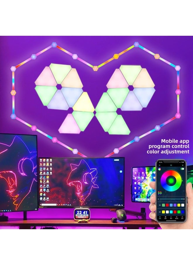 Generic - Intelligent RGB Constellation Lamp 3D Odd Light Board Magic Color Pickup Rhythm Electric Competition Room Table Quantum Lamp Eye Bedroom Atmosphere Lamp-Light Source Power:Bluetooth Connection App Model-Light Color:Constellation Light (9 Strips + 9 Hexagonal Combinations) Sound Pickup Rhythm + App + 1 Remote Control + 1 Controller - Image 1