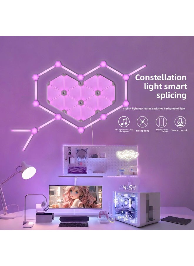 Generic - Intelligent RGB Constellation Lamp 3D Odd Light Board Magic Color Pickup Rhythm Electric Competition Room Table Quantum Lamp Eye Bedroom Atmosphere Lamp-Light Source Power:Bluetooth Connection App Model-Light Color:Constellation Light (9 Strips + 9 Hexagonal Combinations) Sound Pickup Rhythm + App + 1 Remote Control + 1 Controller - Image 1
