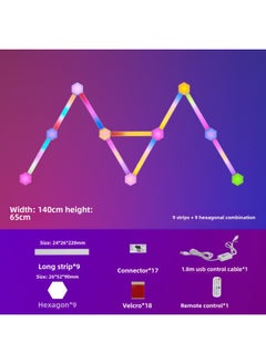 Intelligent RGB Constellation Lamp 3D Odd Light Board Magic Color Pickup Rhythm Electric Competition Room Table Quantum Lamp Eye Bedroom Atmosphere Lamp-Light Source Power:Bluetooth Connection App Model-Light Color:Constellation Light (9 Strips + 9 Hexagonal Combinations) Sound Pickup Rhythm + App + 1 Remote Control + 1 Controller