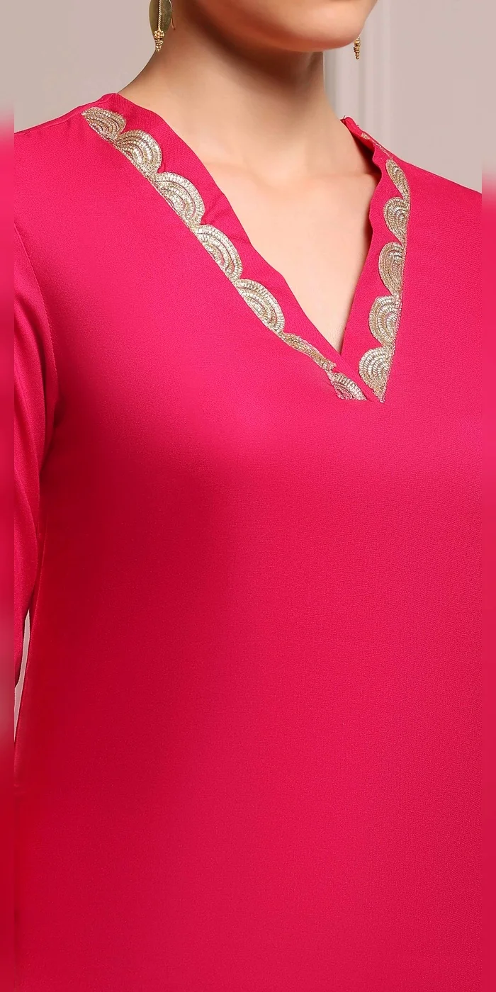 Biba  Women Fuchsia Solid Straight Kurta  | Best Price UAE