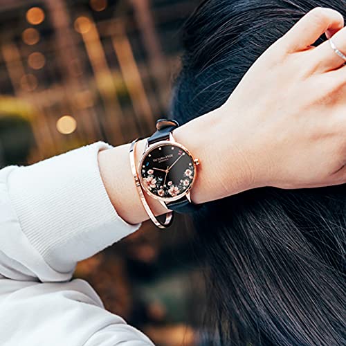 VICTORIA HYDE Watches for Women Analog Quartz Detachable Genuine Leather Strap Wristwatch with Floral Dial Rosegold Case - Image 4