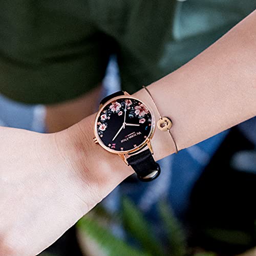 VICTORIA HYDE Watches for Women Analog Quartz Detachable Genuine Leather Strap Wristwatch with Floral Dial Rosegold Case - Image 5