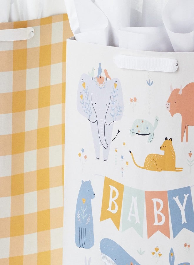Hallmark 15" Extra Large Gift Bags with Tissue Paper (2 Bags: Baby Animals, Yellow Gingham) for Baby Showers, 1st Birthdays, Gender Reveal Parties - Image 4