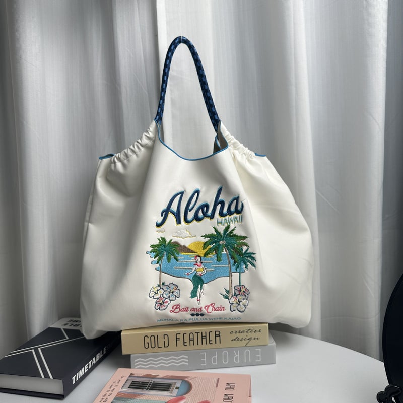 Ball Chain Same Style Winter Leather Embroidered Shopping Bag Large Capacity Fashion All-Match High Quality Shoulder Bag For Women - Image 3
