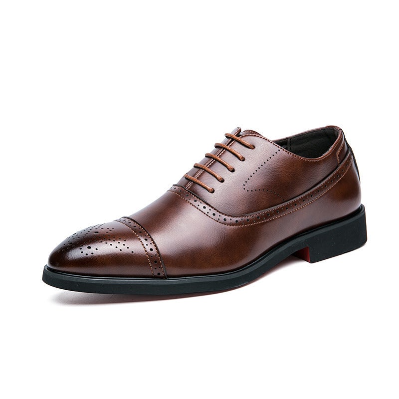 Retro British Style Men'S Pointed Toe Business Formal Leather Shoes New Lace-Up Brogue Flower Men'S Shoes Trendy Men - Image 1