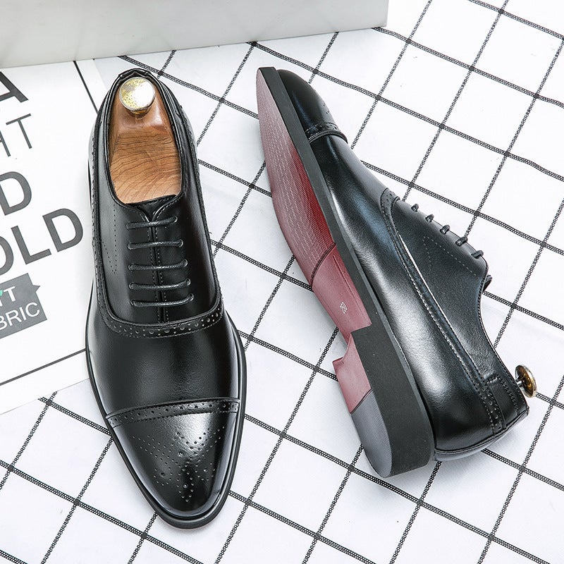 Retro British Style Men'S Pointed Toe Business Formal Leather Shoes New Lace-Up Brogue Flower Men'S Shoes Trendy Men - Image 4