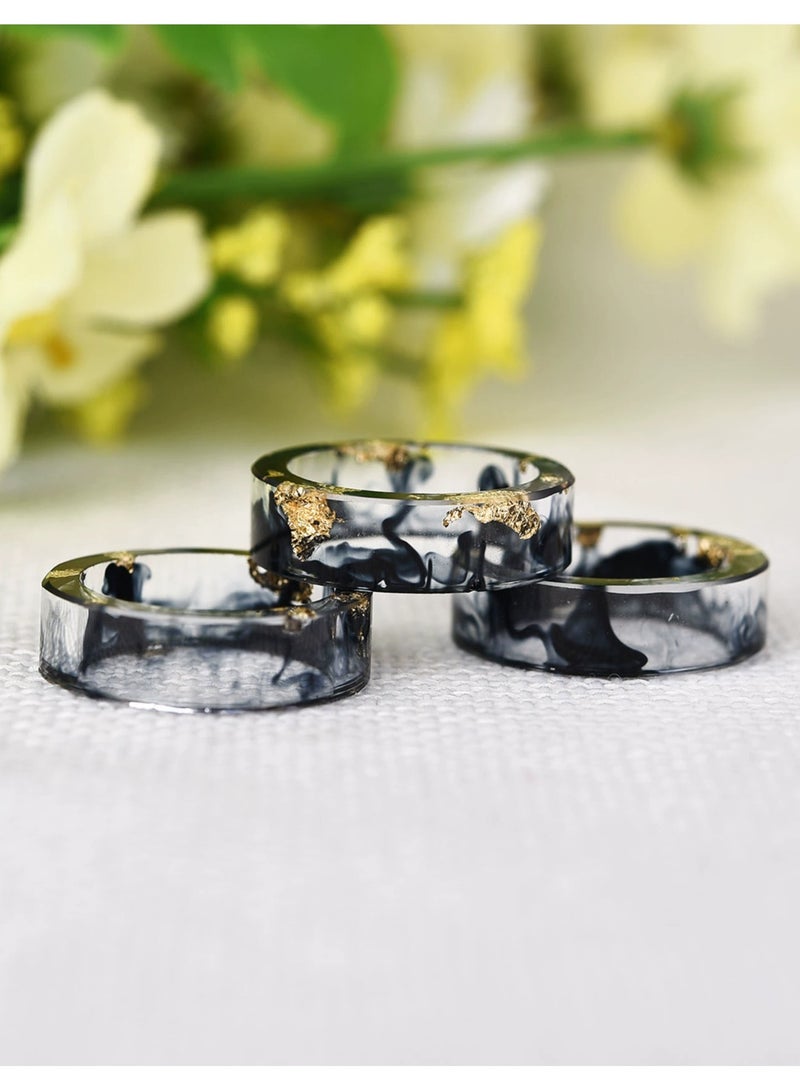 19MM Handmade Resin Dried Flower Gold Foil Ring – EU Size 60, Black Ink Pattern, Fashion Statement Jewelry, Unisex Aesthetic Adjustable Ring  - Image 2