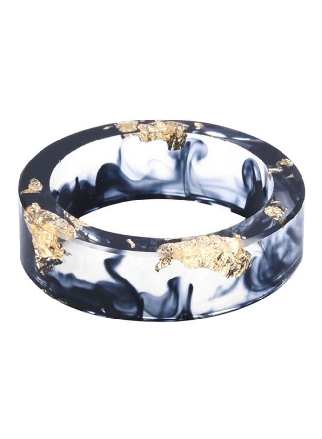 19MM Handmade Resin Dried Flower Gold Foil Ring – EU Size 60, Black Ink Pattern, Fashion Statement Jewelry, Unisex Aesthetic Adjustable Ring  - Image 1