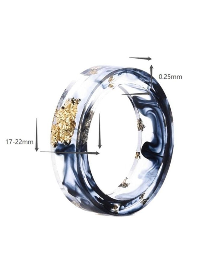 19MM Handmade Resin Dried Flower Gold Foil Ring – EU Size 60, Black Ink Pattern, Fashion Statement Jewelry, Unisex Aesthetic Adjustable Ring  - Image 3