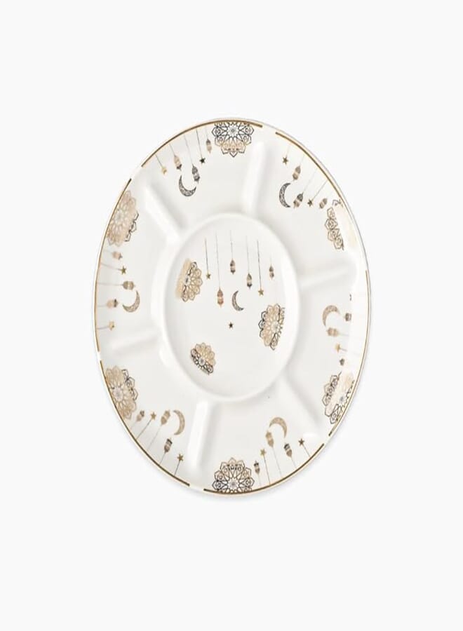 Rosa/Porcelain (Golden Decorations Divided Serving Plate 30 cm / 7 Compartments)