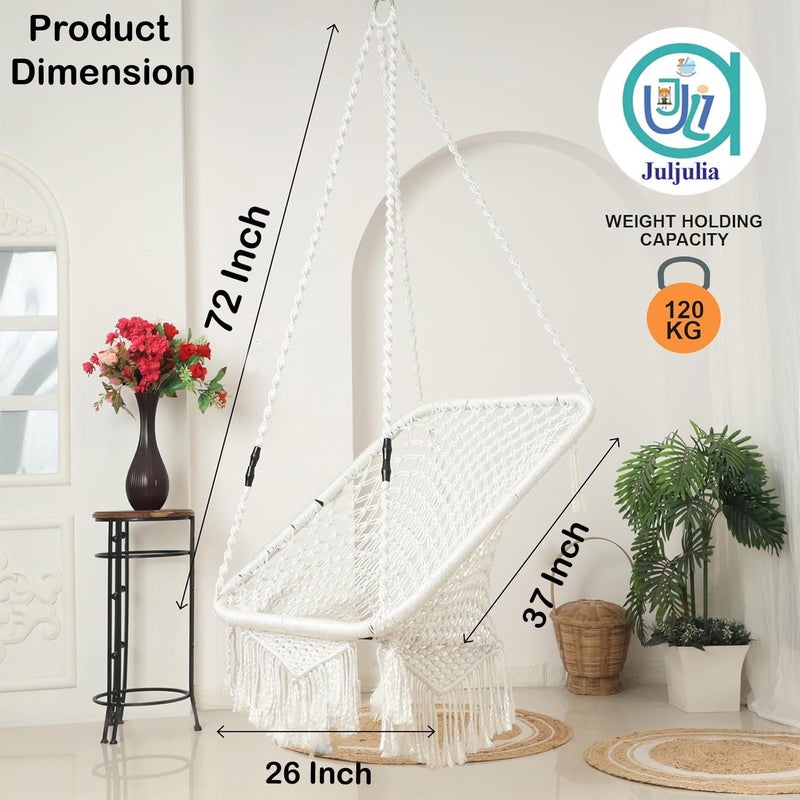 JULJULIA Hammock Swing Hanging Chair uyyala jula for Adult Kids Indoor Outdoor Balcony Sturdy Cotton Rope Swing Chair for Indoor Outdoor Bedroom White Pack of 01 - Image 3