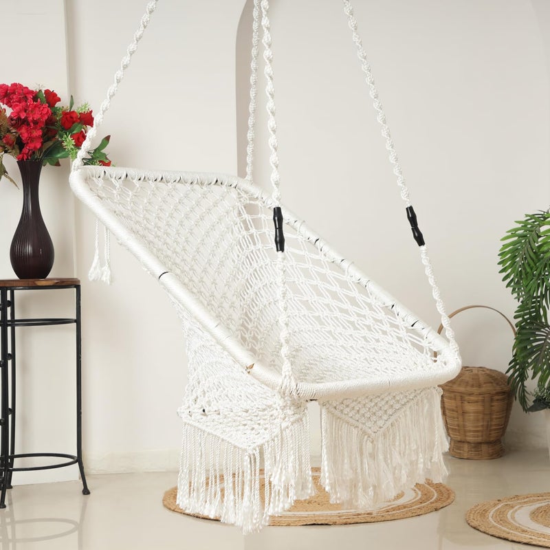 JULJULIA Hammock Swing Hanging Chair uyyala jula for Adult Kids Indoor Outdoor Balcony Sturdy Cotton Rope Swing Chair for Indoor Outdoor Bedroom White Pack of 01 - Image 1