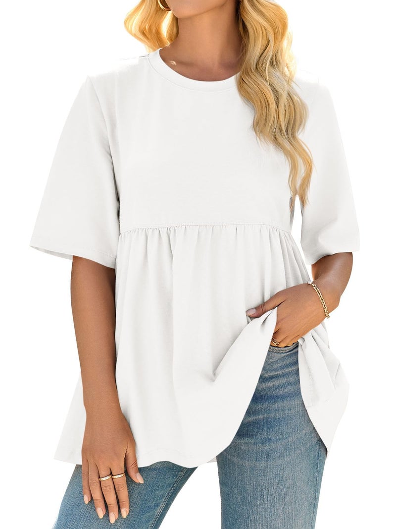 Cicy Bell Womens Summer Babydoll Tops Oversized Short Sleeve Crewneck T Shirts Casual Loose Plus Size Tunics White - Image 1