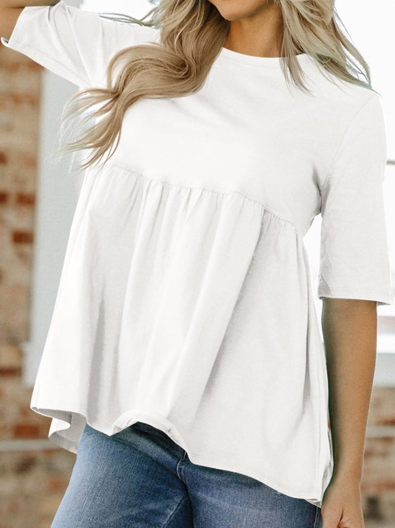 Cicy Bell Womens Summer Babydoll Tops Oversized Short Sleeve Crewneck T Shirts Casual Loose Plus Size Tunics White - Image 2