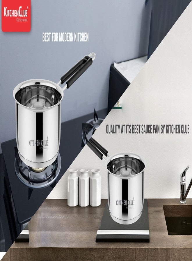 KITCHEN CLUE TRI-PLY Stainless Steel Saucepan With Handle (2000 ML) Induction Base Compatible I Ideal For Making Tea, Boiling Water/Milk, Cooking I Cool Silicon Grip Handle I Encapsulated Heavy Bottom - Image 4