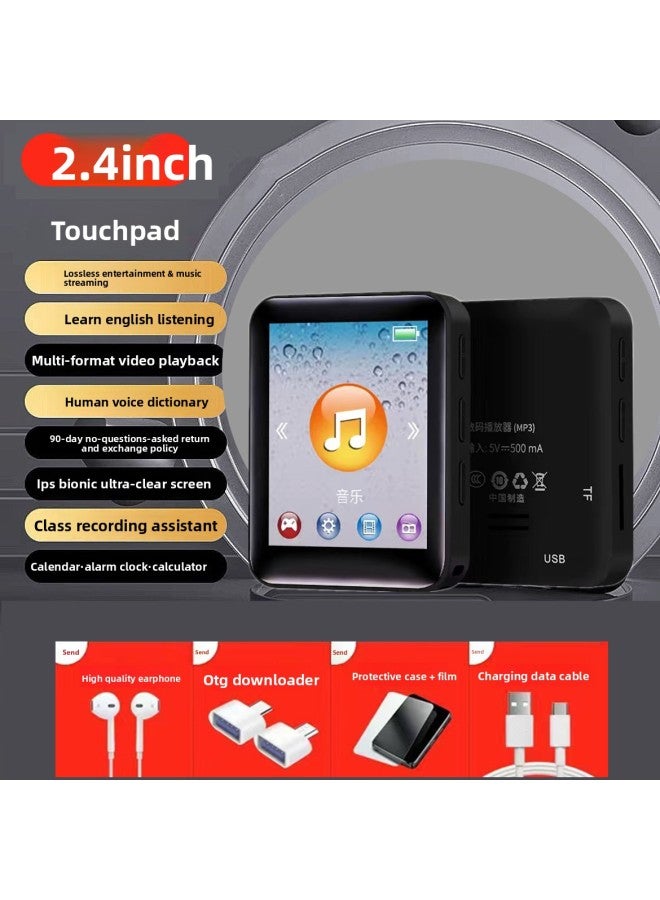 MP3 Player - Bluetooth MP3 Player Touch Screen - 2.4inch touch full screen black, 128gb - Portable Music Player, Wireless Walkman, Digital Audio, Student Learning, Mp4 Video Support, Mini HiFi Sound - Image 1