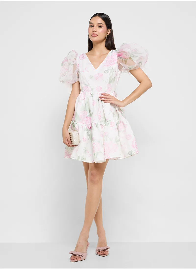 جينجر بوتيك Floral Puff Sleeve Dress