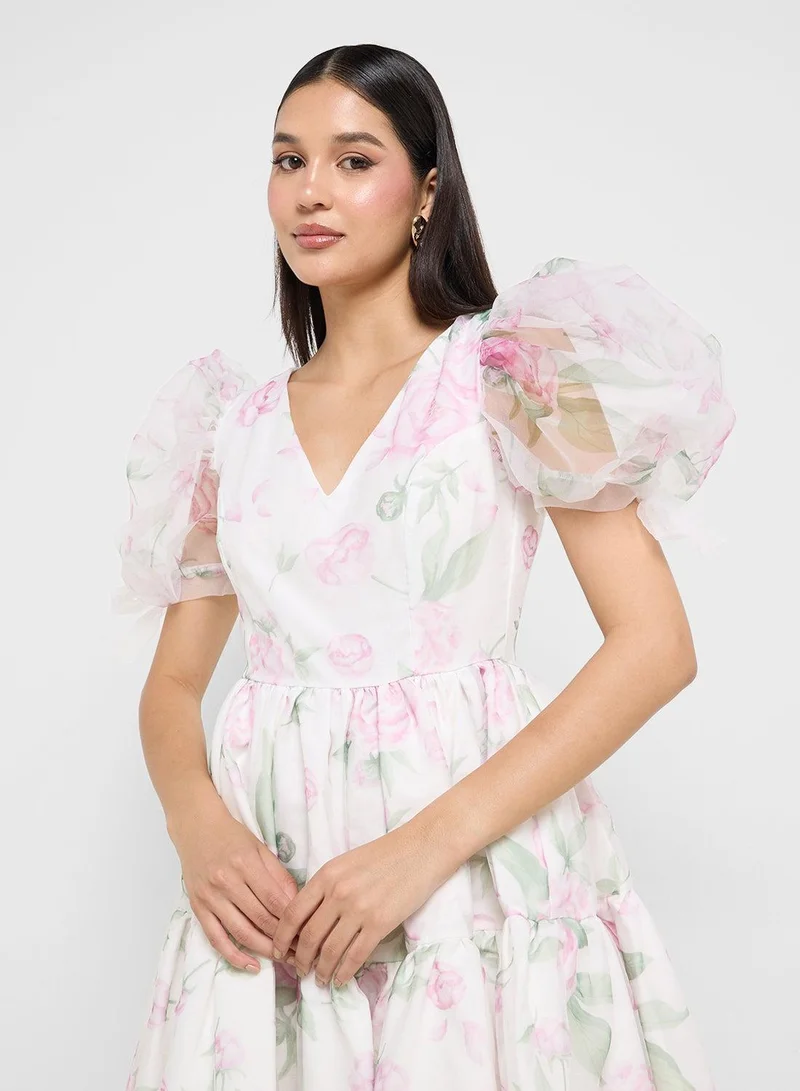 Ginger Boutique  Floral Puff Sleeve Dress for Women | Best Price UAE