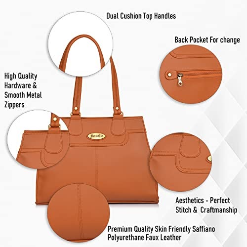 Fostelo Women's Kathleen Satchel Tote Handbag for Women | Ladies Purse | Stylish Shoulder Bag | Gift For Women | Tan - Image 2