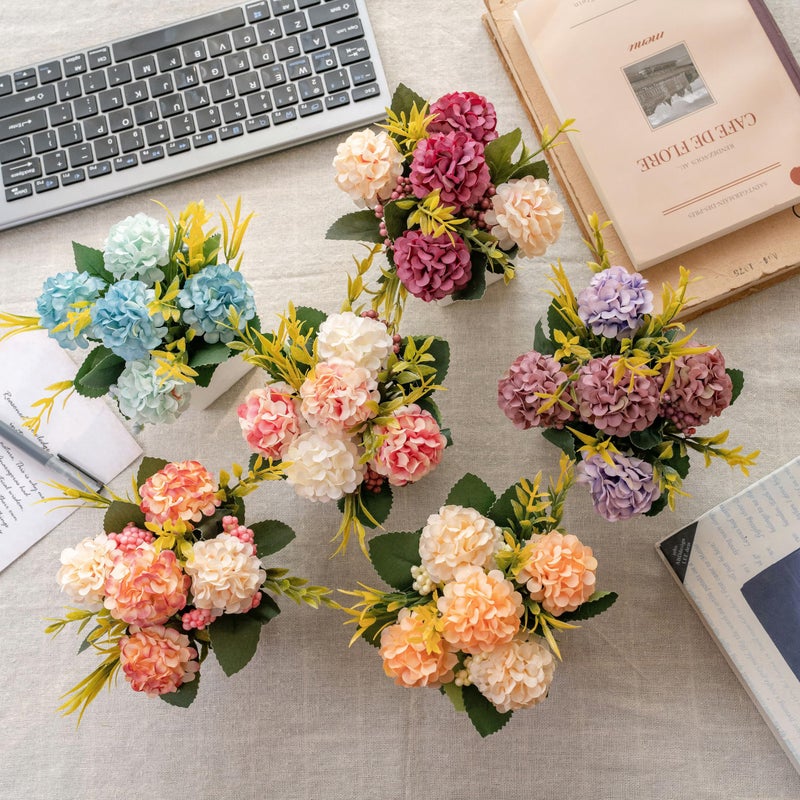 Donmills 6Pcs Artificial Flowers with Ceramic Pot Small Fake Hydrangea Flowers Arrangements Faux Spring Flowers in Vase Home Spring Decor, Centerpiece Table Decorations for Farmhouse Office Shelf Dining Table - Image 5