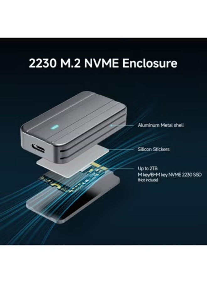 SSD Enclosure USB 3.2 Gen 2 – High-Speed M.2 NVMe PCIe to USB Adapter – Supports 2230 SSDs, M & B&M Keys - Image 2
