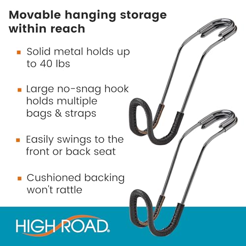 High Road Car Hooks for Purses and Bags with Leather Trim - Unbreakable Car Seat Hooks for Large Purse Straps and Heavy Bags up to 40 lbs - Secure Attachment Loops Fit All Headrest Posts, 2-Pack - Image 2