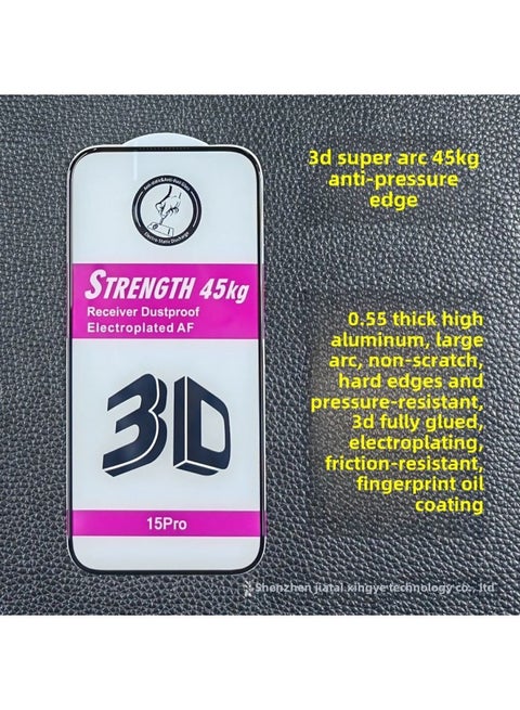 Suitable For Apple 15 300C Oversized Arc Tempered Film Apple 14PRO 3D Stereo Oversized Arc Edge 12 11-Color:3D Super Large Arc 45KG Compression Edge AF Electroplating-Size:Apple 14PLUS/13PROMAX