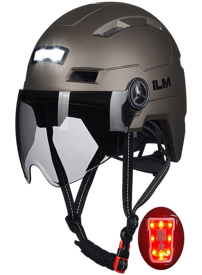 ILM Adult Bike Helmet with USB Rechargeable LED Front and Back Light Mountain&Road Bicycle Helmets for Men Women Removable Goggle Cycling Helmet E3-10L(Titanium, Large/X-Large) - Image 1