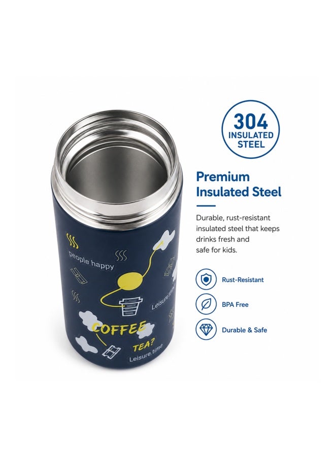 Cocobee-Insulated Stainless Steel Water Bottle, Leakproof, Soft Handle Grip, Odour Free, 500Ml, 3 Years+-Blue - Image 2