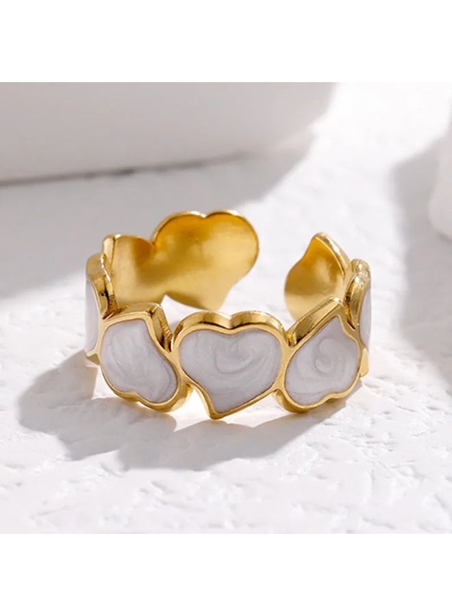 Rwnq Luxury Women's Ring with Interlocking Hearts Design - Gold Plated with Shiny White Enamel - Adjustable to Your Finger Size - Pure Stainless Steel, Water and Rust Resistant - Women's Accessory  - Image 3