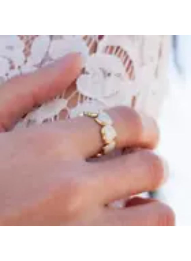 Rwnq Luxury Women's Ring with Interlocking Hearts Design - Gold Plated with Shiny White Enamel - Adjustable to Your Finger Size - Pure Stainless Steel, Water and Rust Resistant - Women's Accessory  - Image 4
