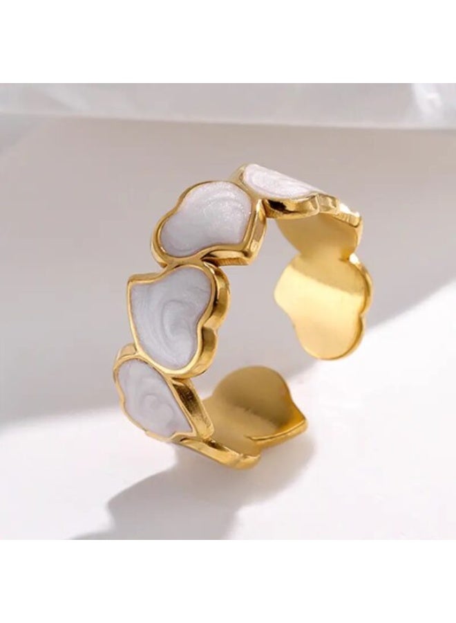 Rwnq Luxury Women's Ring with Interlocking Hearts Design - Gold Plated with Shiny White Enamel - Adjustable to Your Finger Size - Pure Stainless Steel, Water and Rust Resistant - Women's Accessory  - Image 5