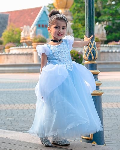 TYHTYM Cinderella Costumes Girls Princess Dress Up Fancy Halloween Christmas Party with Headwear and Choker Set - Image 5