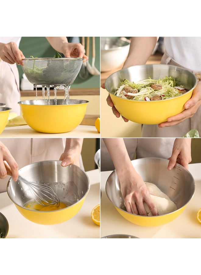 304 Stainless Steel Japanese Style Kitchen Utensils Salad Bowl Scale Home Use Baking Mixing Bowl Egg Beating-Specifications:304 Basin -19cm-milk Yellow-Color:Two-color Optional - Image 4