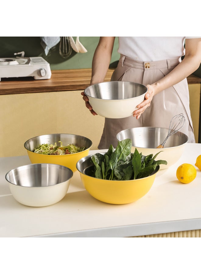 304 Stainless Steel Japanese Style Kitchen Utensils Salad Bowl Scale Home Use Baking Mixing Bowl Egg Beating-Specifications:304 Basin -19cm-milk Yellow-Color:Two-color Optional - Image 3