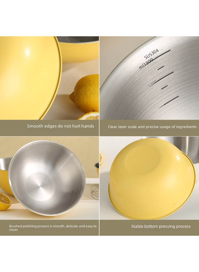 304 Stainless Steel Japanese Style Kitchen Utensils Salad Bowl Scale Home Use Baking Mixing Bowl Egg Beating-Specifications:304 Basin -19cm-milk Yellow-Color:Two-color Optional - Image 5