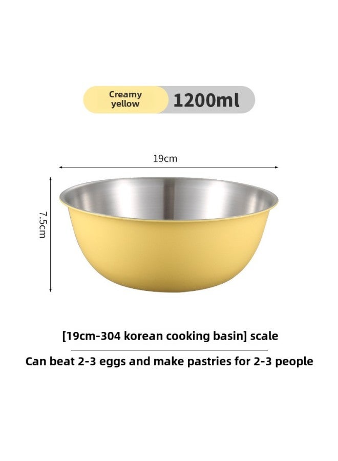 304 Stainless Steel Japanese Style Kitchen Utensils Salad Bowl Scale Home Use Baking Mixing Bowl Egg Beating-Specifications:304 Basin -19cm-milk Yellow-Color:Two-color Optional - Image 1