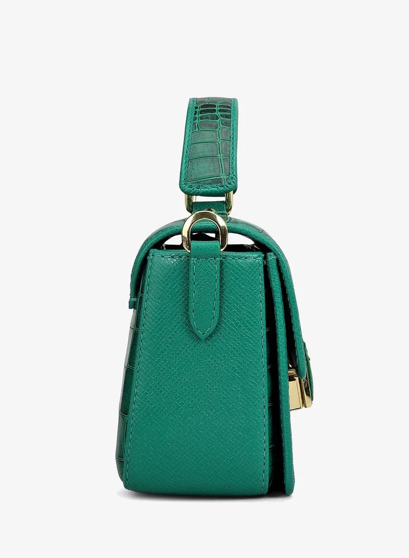 Da Milano Emerald Green Small Croco Leather Satchel - Emerald Green for Women | Best Price UAE