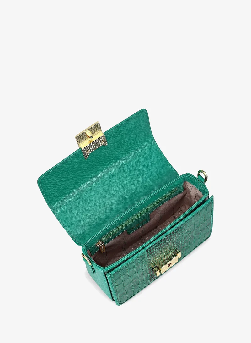 Da Milano Emerald Green Small Croco Leather Satchel - Emerald Green for Women | Best Price UAE