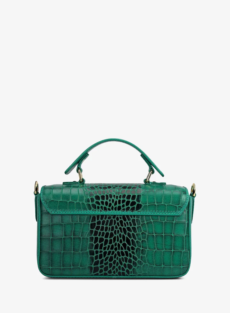 Da Milano Emerald Green Small Croco Leather Satchel - Emerald Green for Women | Best Price UAE
