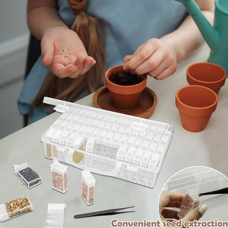 Foscadit 64 Grids Seed Storage Organizer Box Plastic Transparent Seed Storage Box Garden Seed Container - Image 4