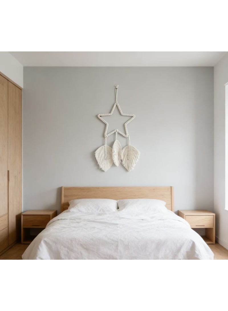صائد أحلام مصنوع يدويًا على الطراز البوهيمي، على شكل نجمة، مناسب للتعليق في غرفة النوم أو غرفة المعيشة أو المدخل؛ هدية رمضانية. - Image 5