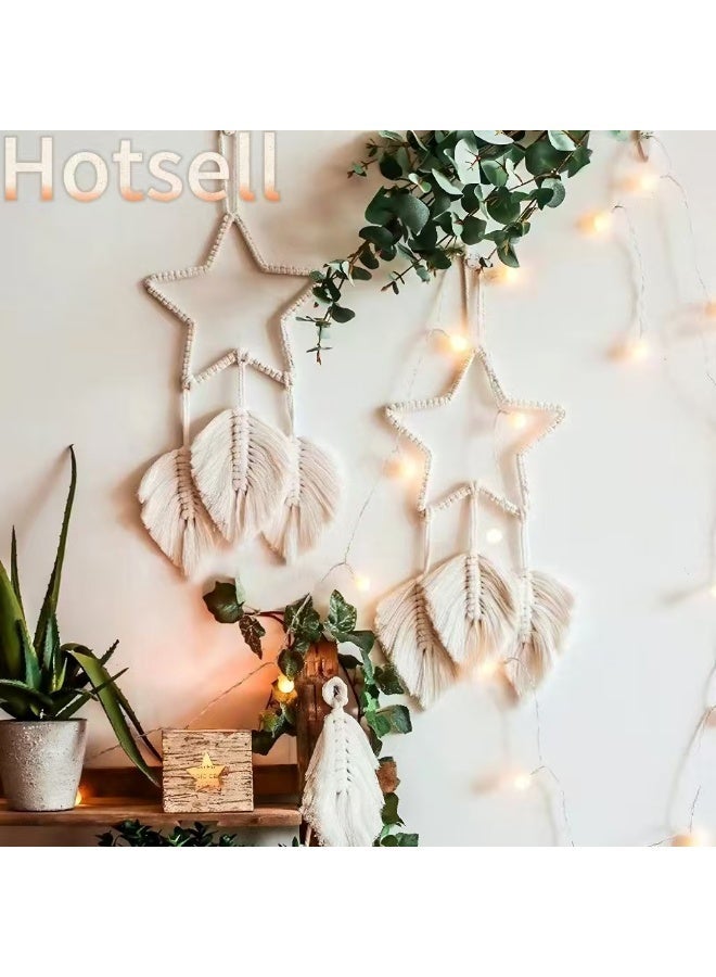 صائد أحلام مصنوع يدويًا على الطراز البوهيمي، على شكل نجمة، مناسب للتعليق في غرفة النوم أو غرفة المعيشة أو المدخل؛ هدية رمضانية. - Image 3