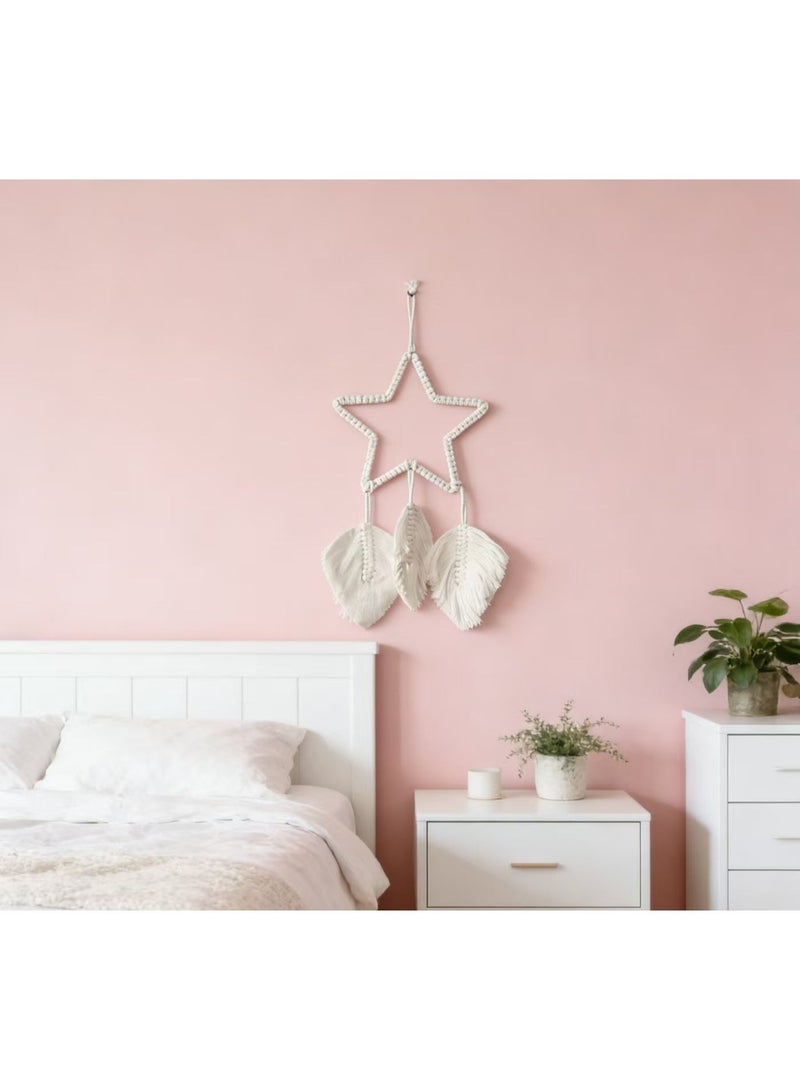 صائد أحلام مصنوع يدويًا على الطراز البوهيمي، على شكل نجمة، مناسب للتعليق في غرفة النوم أو غرفة المعيشة أو المدخل؛ هدية رمضانية. - Image 1