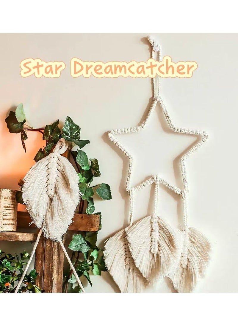 صائد أحلام مصنوع يدويًا على الطراز البوهيمي، على شكل نجمة، مناسب للتعليق في غرفة النوم أو غرفة المعيشة أو المدخل؛ هدية رمضانية. - Image 4