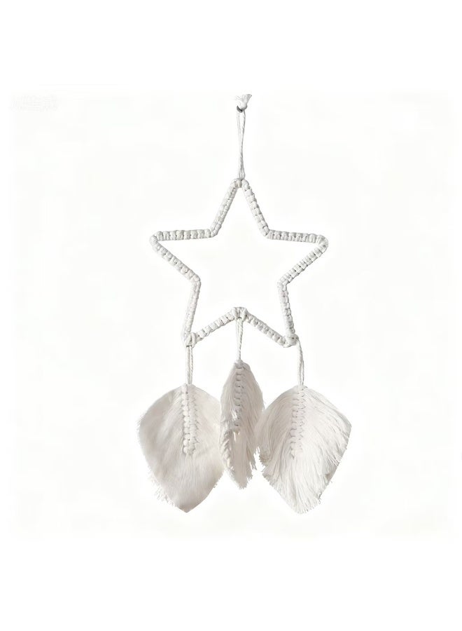 صائد أحلام مصنوع يدويًا على الطراز البوهيمي، على شكل نجمة، مناسب للتعليق في غرفة النوم أو غرفة المعيشة أو المدخل؛ هدية رمضانية. - Image 2